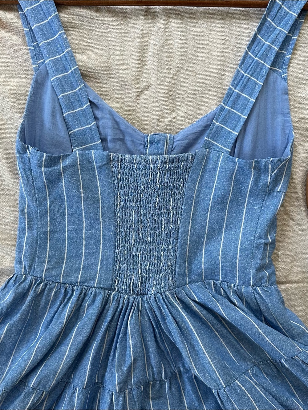 Stradivarius Corset Striped Mini Linen Cotton Blend Coastal Dress View 4